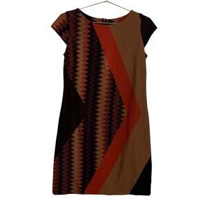 Tiana B Camel, Brown, Orange Short Sleeve Shift Dress 4